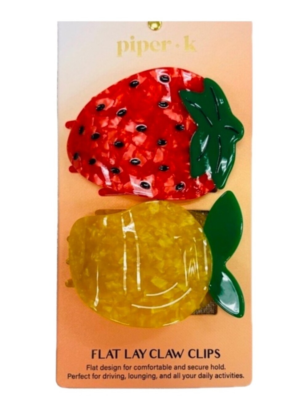 🍓▪️Piper•k ▪️Strawberry and Pineapple Flat Lay Claw Clips - Set Of 2